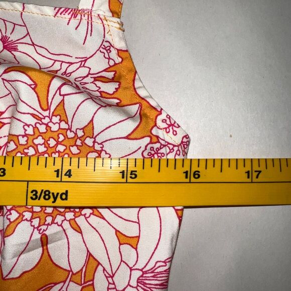 J.Crew Babydoll Crop Tank Top Womens 8 Orange‎ White Floral Button Front Bow - Picture 7 of 8